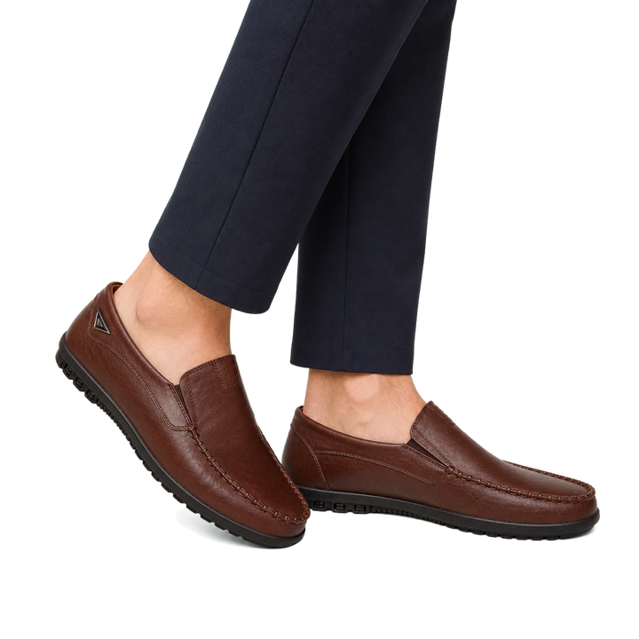 Camden Leather Driving Loafers in Espresso worn pair