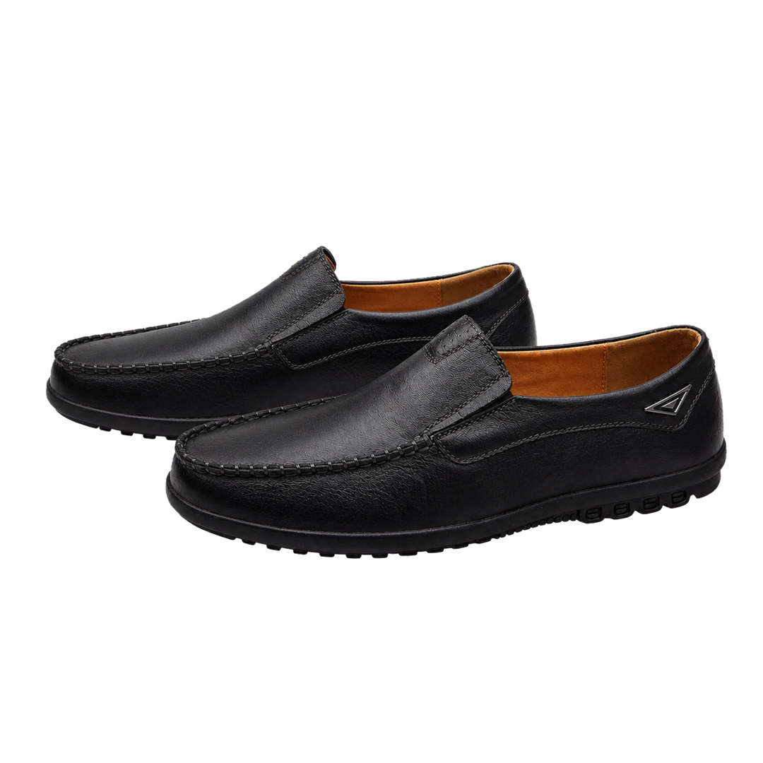 Camden Leather Driving Loafers in Onyx paired side view