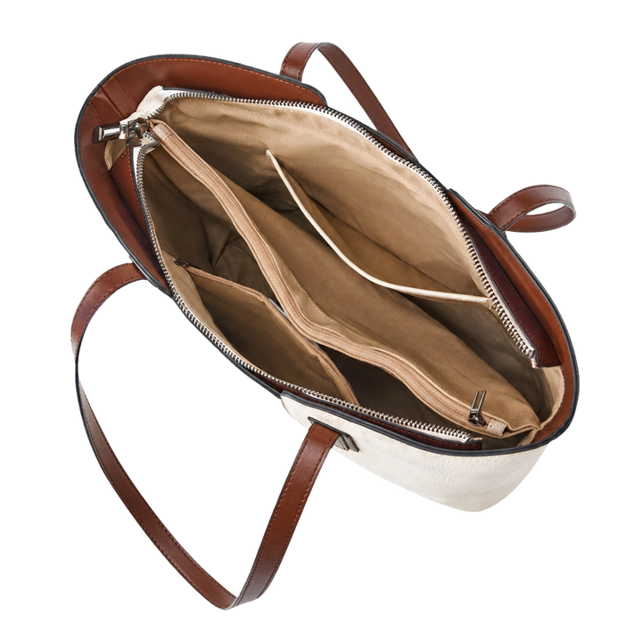Harrow &amp; Quinn Sloane Leather Work Tote in Ivory open interior view transparent background