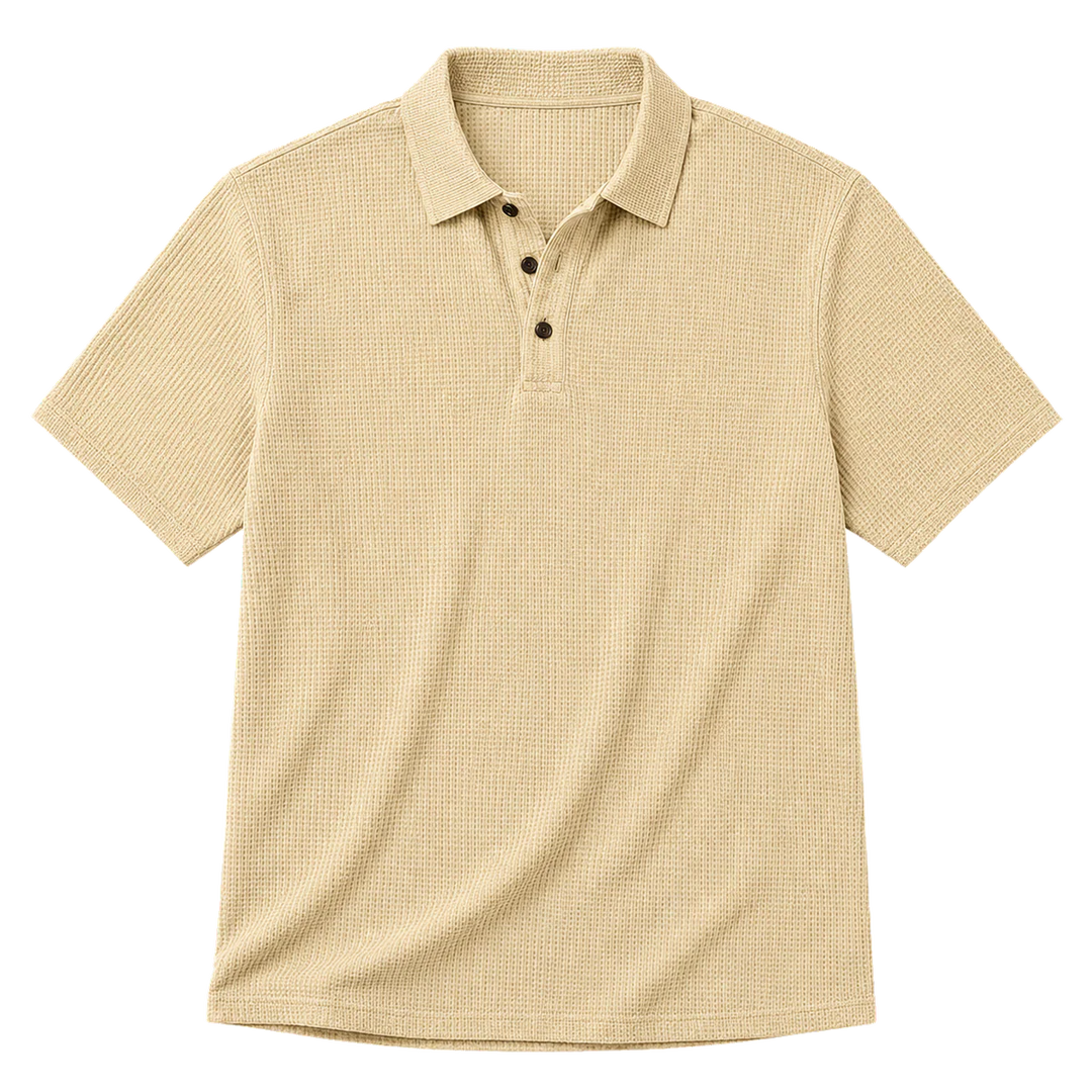 Harrow & Quinn Mercer Ice Silk Polo in Sand flat product image transparent background
