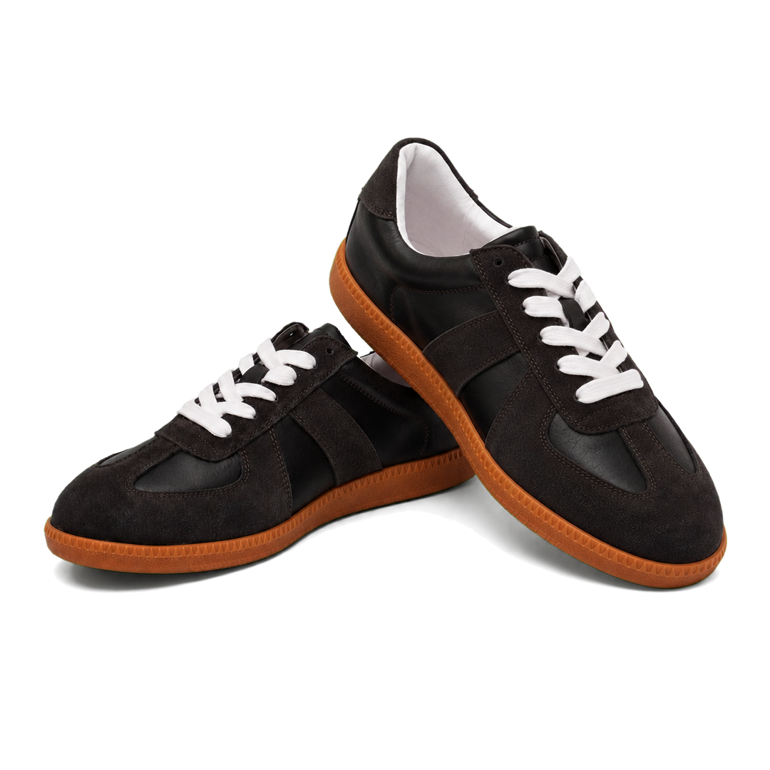 Harrow & Quinn Nora Leather Sneakers in Onyx editorial product pair transparent background