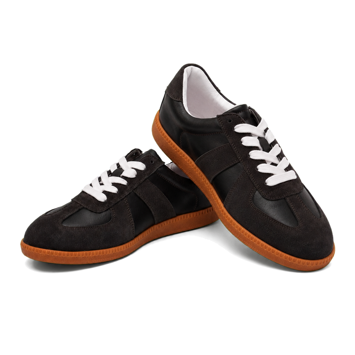 Harrow &amp; Quinn Nora Leather Sneakers in Onyx editorial product pair transparent background