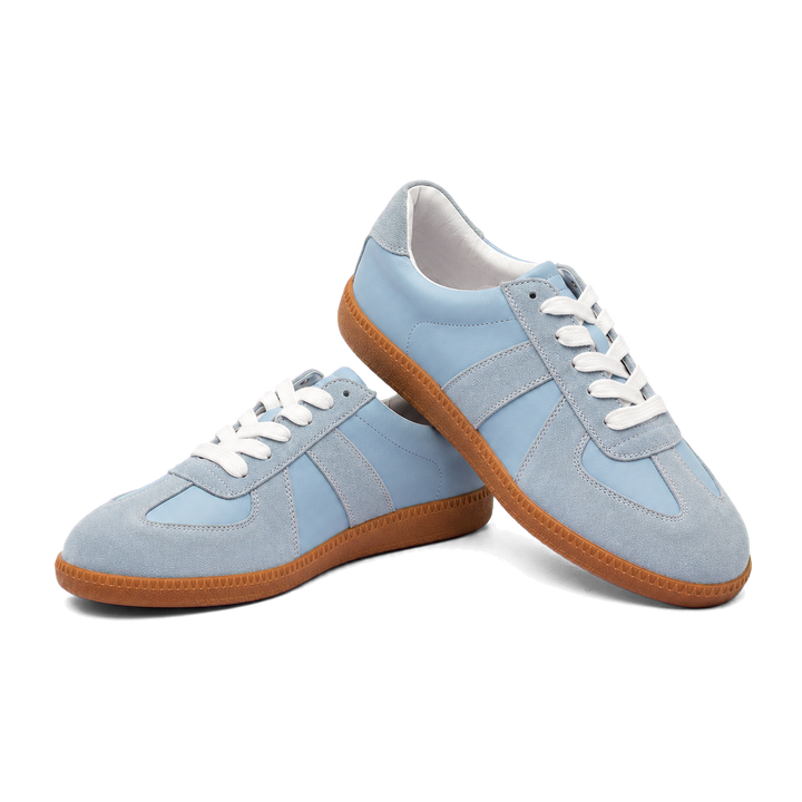 Harrow &amp; Quinn Nora Leather Sneakers in Sky paired product image transparent background