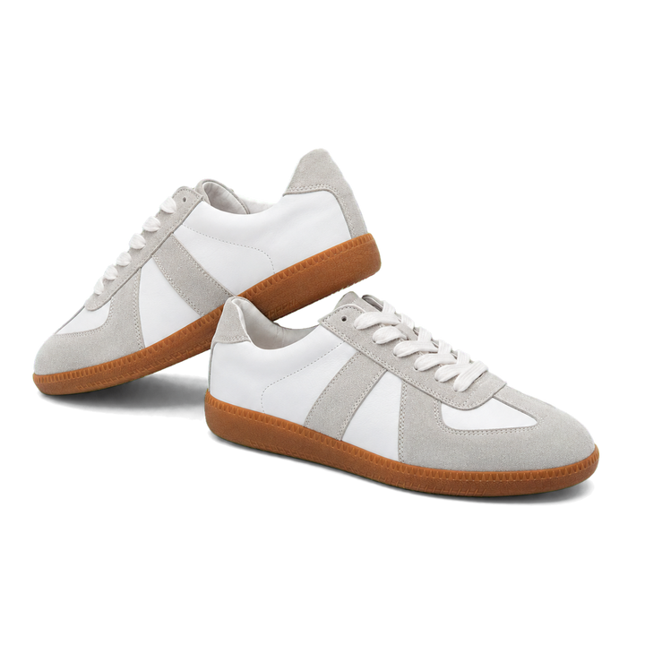 Harrow &amp; Quinn Nora Leather Sneakers in Stone paired product image transparent background