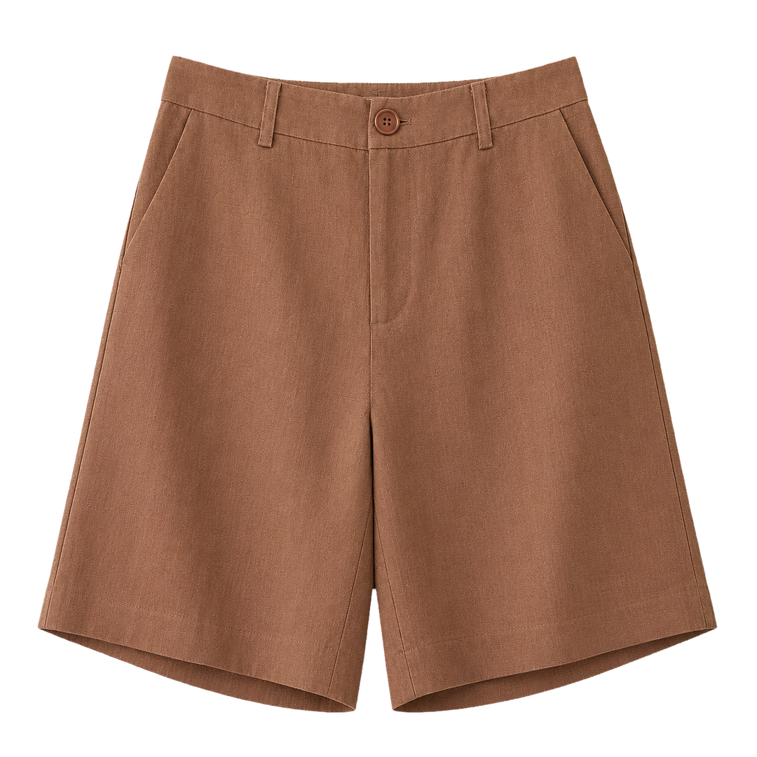 Harrow & Quinn Savannah Tailored Bermuda Shorts in Chestnut flat product image on transparent background