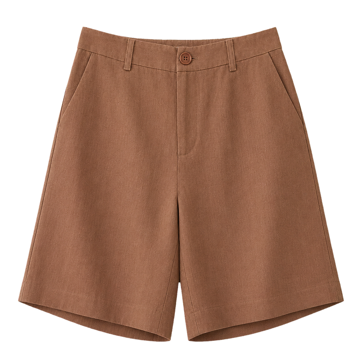 Harrow &amp; Quinn Savannah Tailored Bermuda Shorts in Chestnut flat product image on transparent background