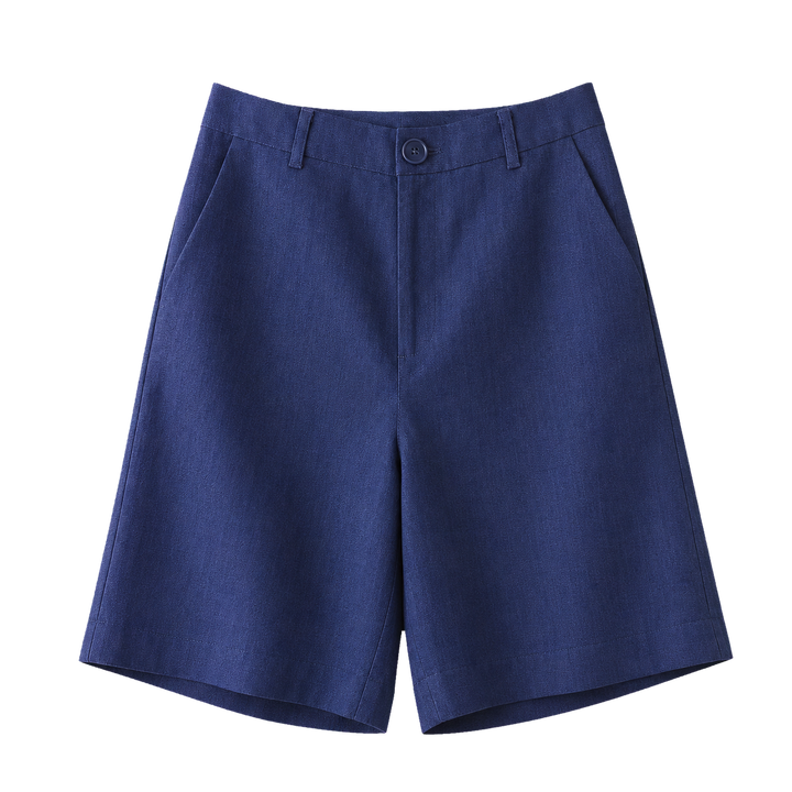 Harrow &amp; Quinn Savannah Tailored Bermuda Shorts in Indigo flat product image transparent background