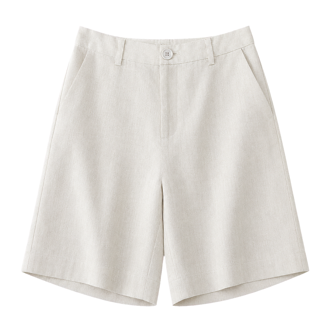 Harrow & Quinn Savannah Tailored Bermuda Shorts in Natural flat product image transparent background