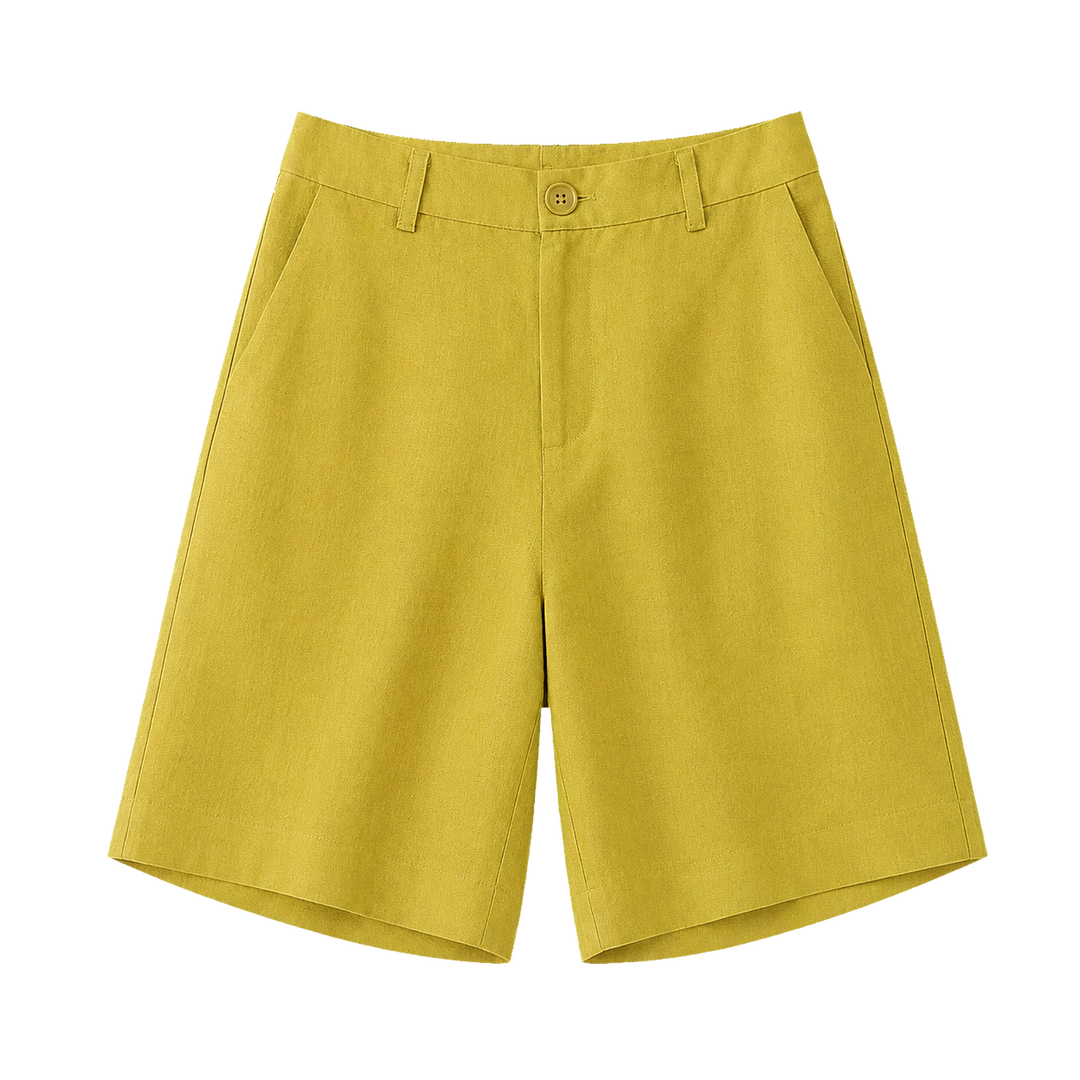 Harrow & Quinn Savannah Tailored Bermuda Shorts in Ochre flat product image on transparent background