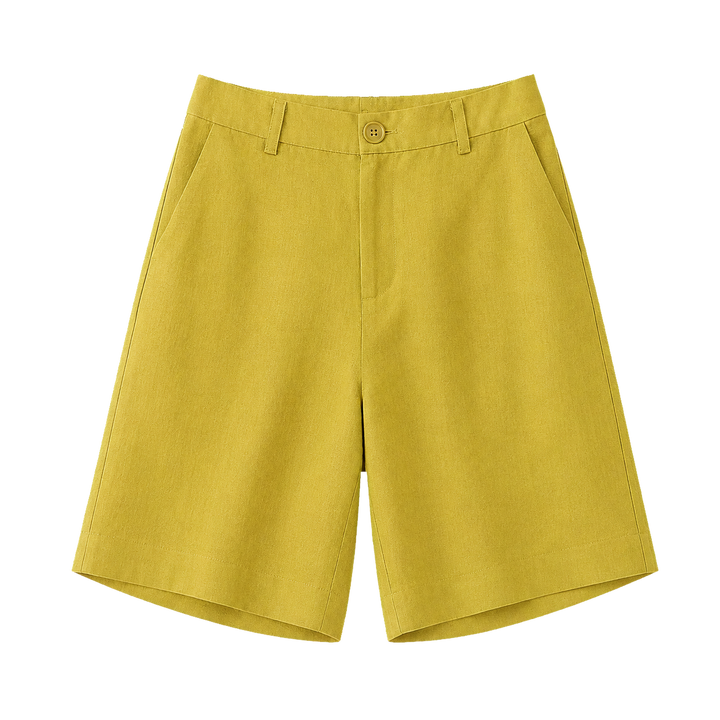Harrow &amp; Quinn Savannah Tailored Bermuda Shorts in Ochre flat product image on transparent background