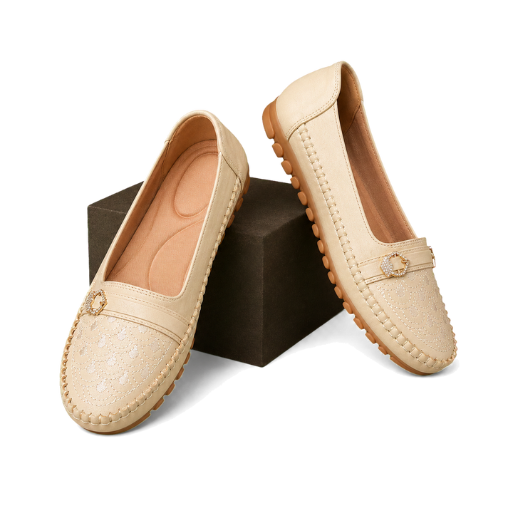 Harrow &amp; Quinn Sienna Embroidered Loafers in Ivory editorial product hero transparent background