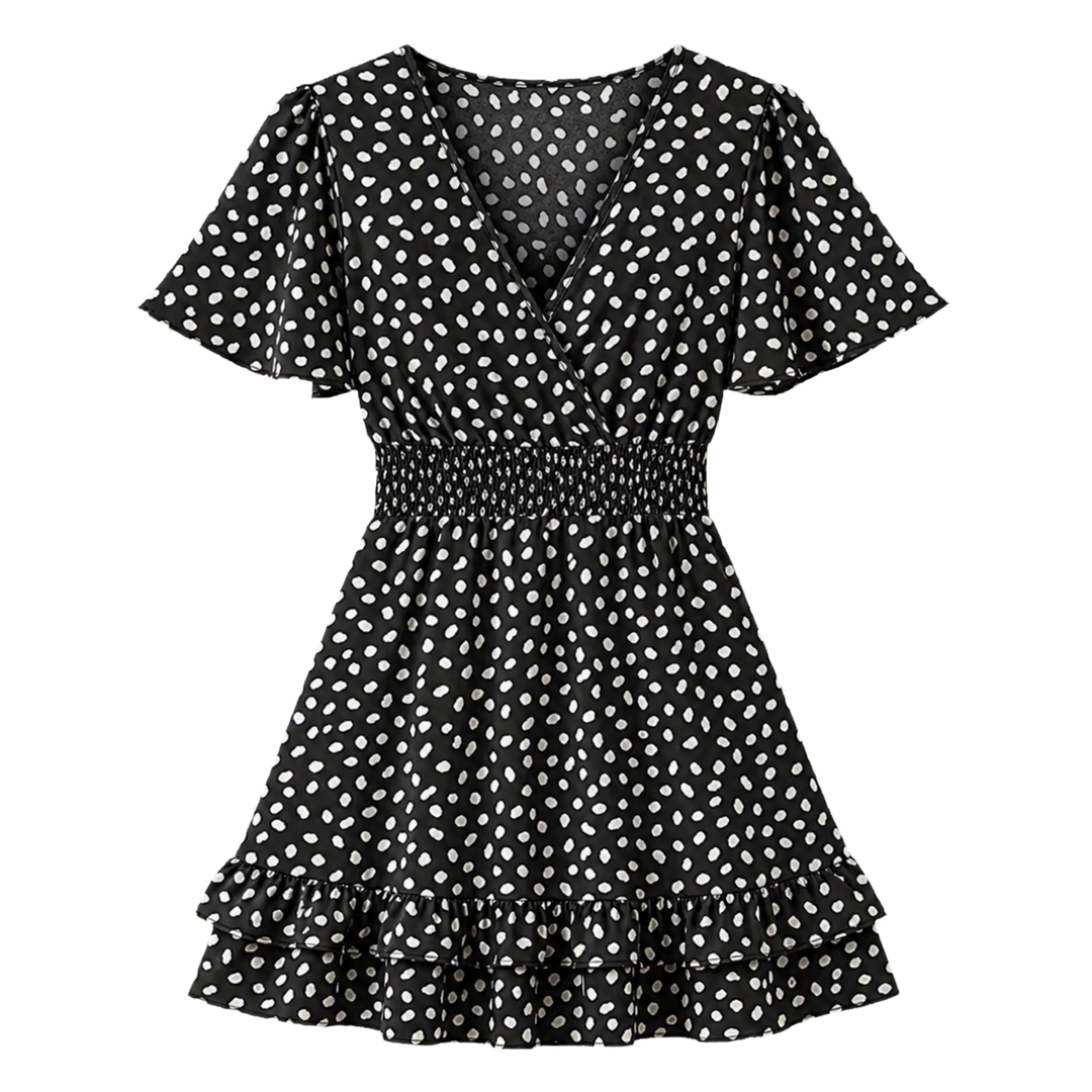 Harrow & Quinn Willow Floral V-Neck Mini Dress in Onyx flat product image transparent background