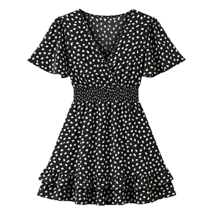 Harrow &amp; Quinn Willow Floral V-Neck Mini Dress in Onyx flat product image transparent background