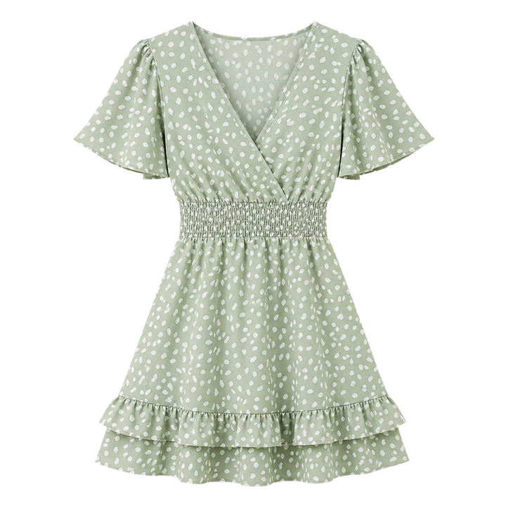 Harrow &amp; Quinn Willow Floral V-Neck Mini Dress in Sage flat product image transparent background